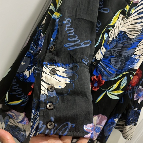 Free People Silky Nights Button Down Oversized Floral Blouse in Onyx Sz S - Picture 10 of 13